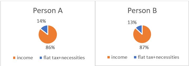 Pie chart of the flat tax example with necessities added